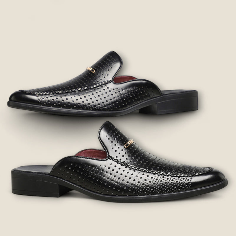 Giovanni - Perforated Leather Slip-On Mules