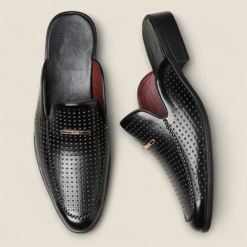 Giovanni - Perforated Leather Slip-On Mules