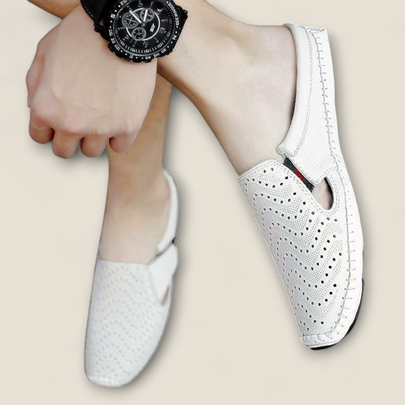 Giulio - Perforated Leather Slide Sandals