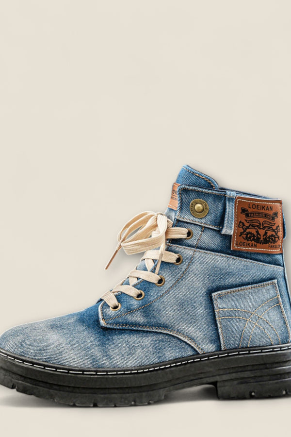 Riccardo - Sturdy Denim Lace-Up Boots