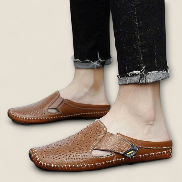 Giulio - Perforated Leather Slide Sandals