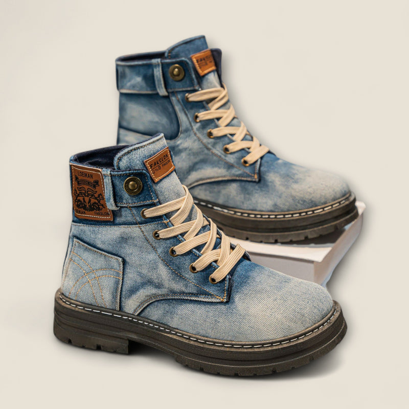 Riccardo - Sturdy Denim Lace-Up Boots