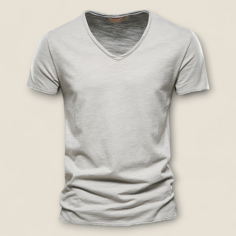Valerio - V-Neck Tee in Slub Cotton