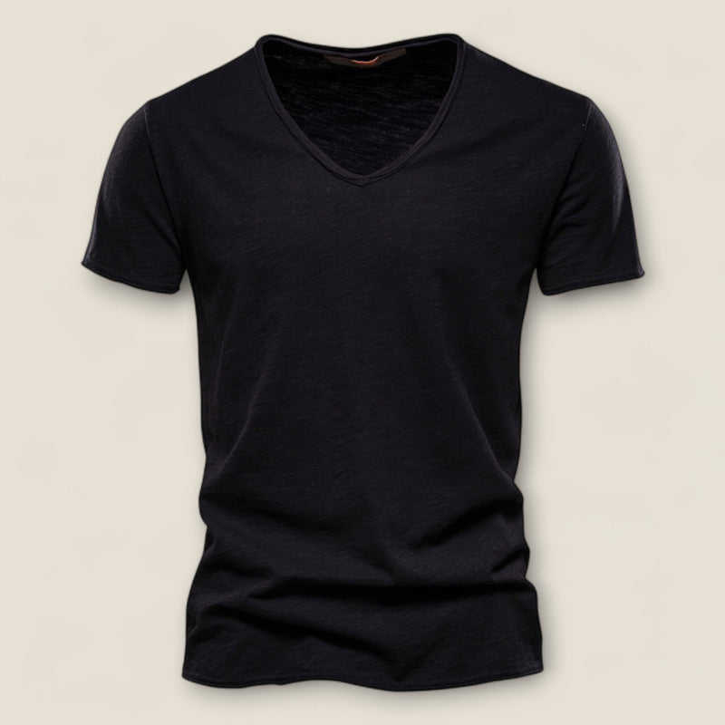 Valerio - V-Neck Tee in Slub Cotton