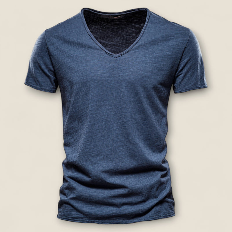 Valerio - V-Neck Tee in Slub Cotton