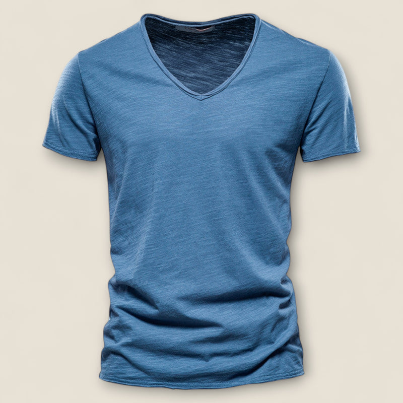Valerio - V-Neck Tee in Slub Cotton