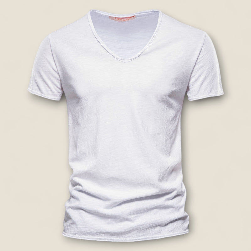 Valerio - V-Neck Tee in Slub Cotton