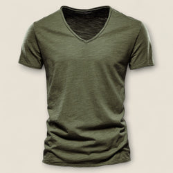 Valerio - V-Neck Tee in Slub Cotton