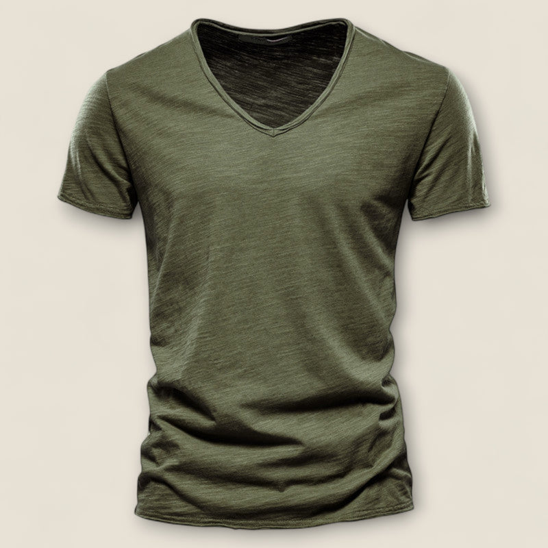 Valerio - V-Neck Tee in Slub Cotton