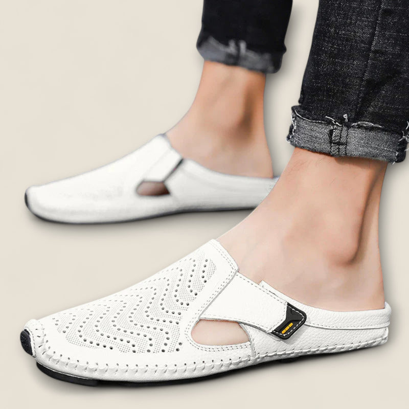 Fabio - Perforated Leather Slip-On Mules