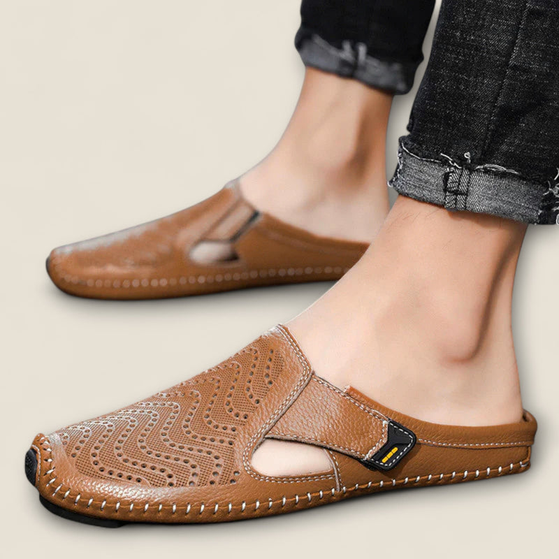 Fabio - Perforated Leather Slip-On Mules
