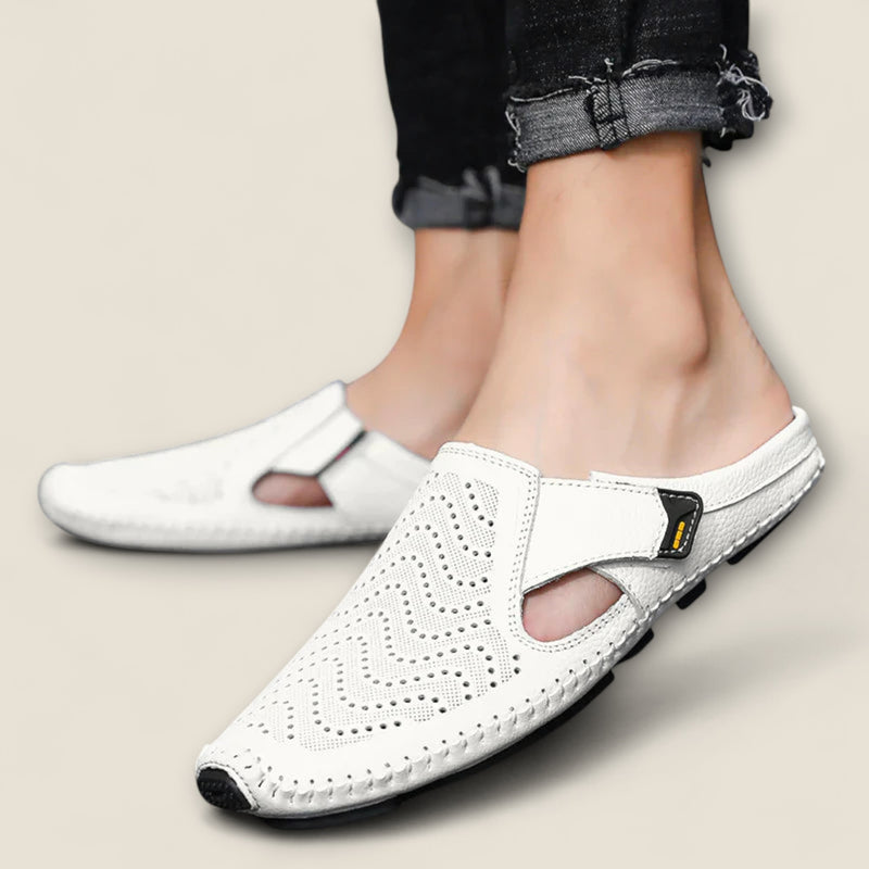 Fabio - Perforated Leather Slip-On Mules