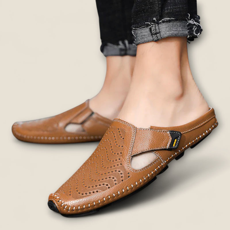 Fabio - Perforated Leather Slip-On Mules