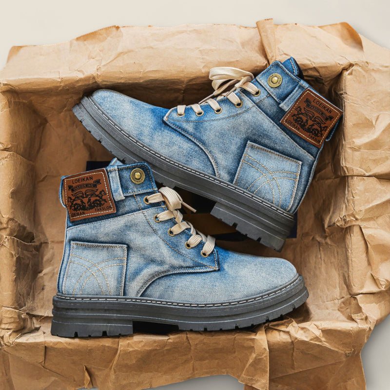 Riccardo - Sturdy Denim Lace-Up Boots