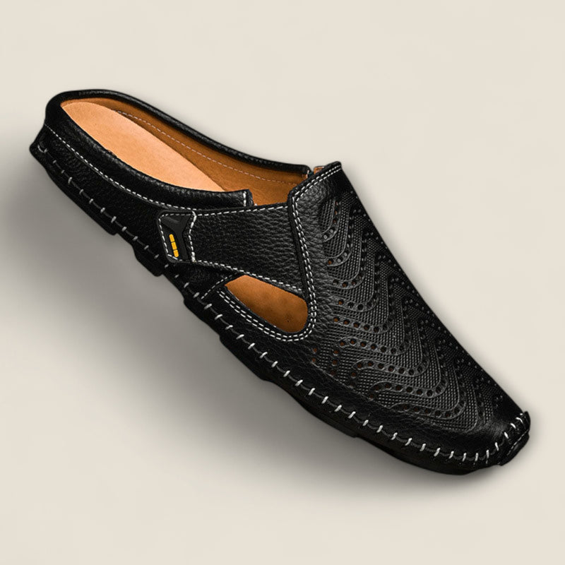 Giulio - Perforated Leather Slide Sandals